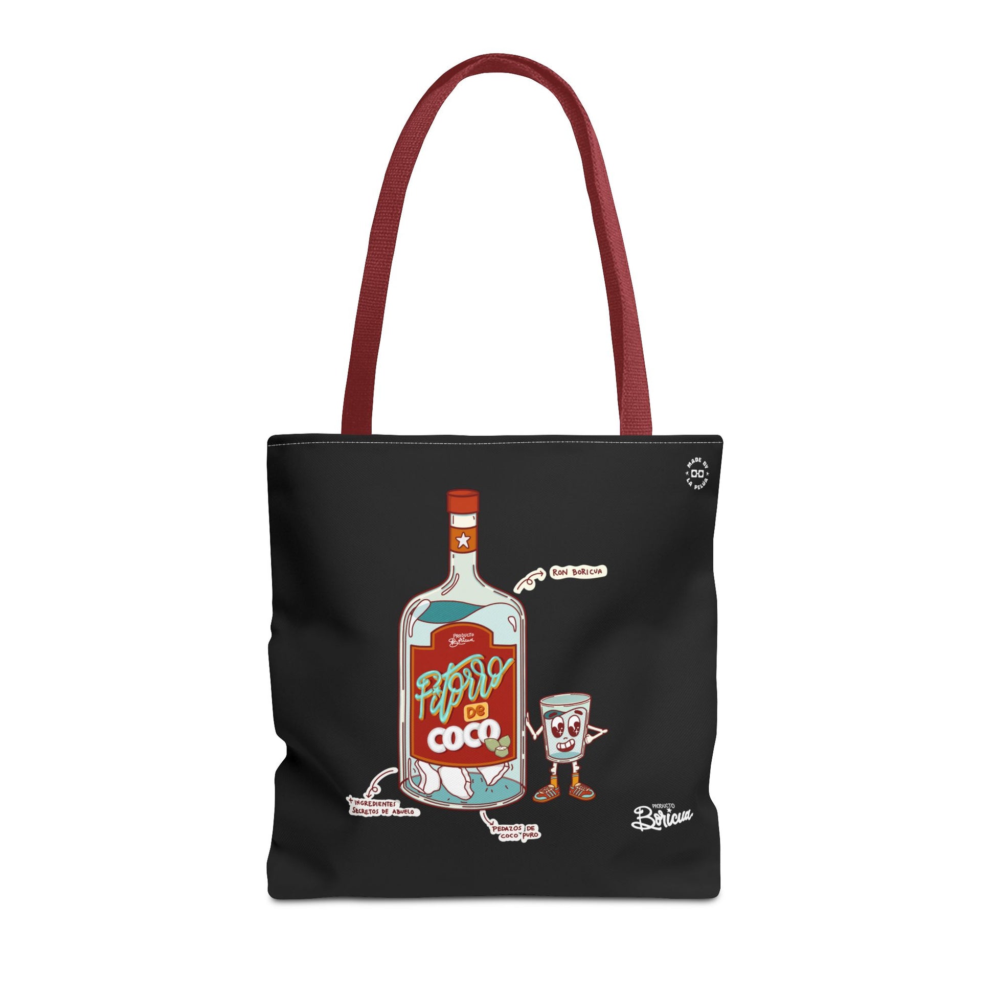 Pitorro de Coco - Bandera de Puerto Rico Tote Bag (Negro)