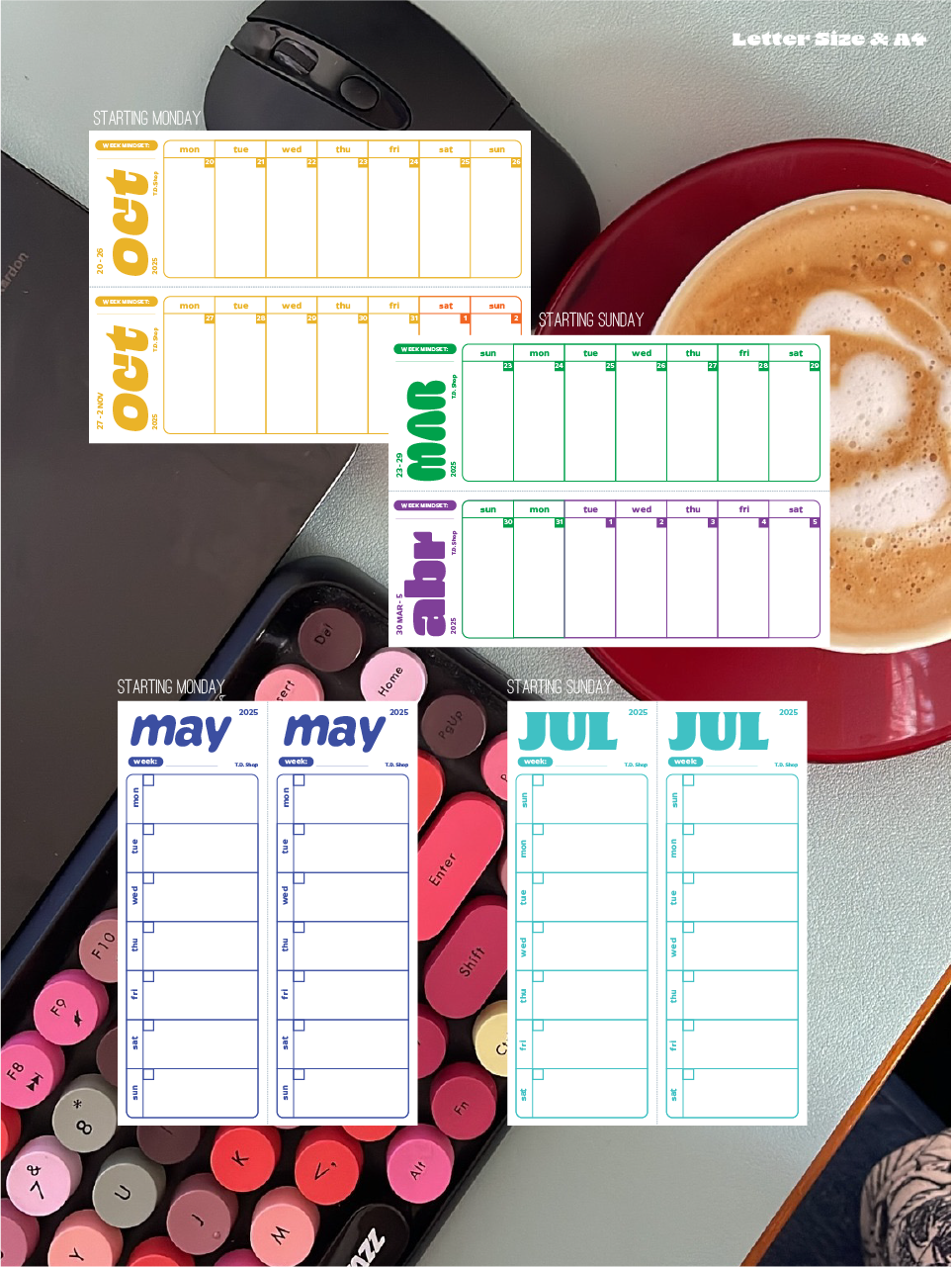 Funky 2025 Weekly Calendar (Dated&Undated)
