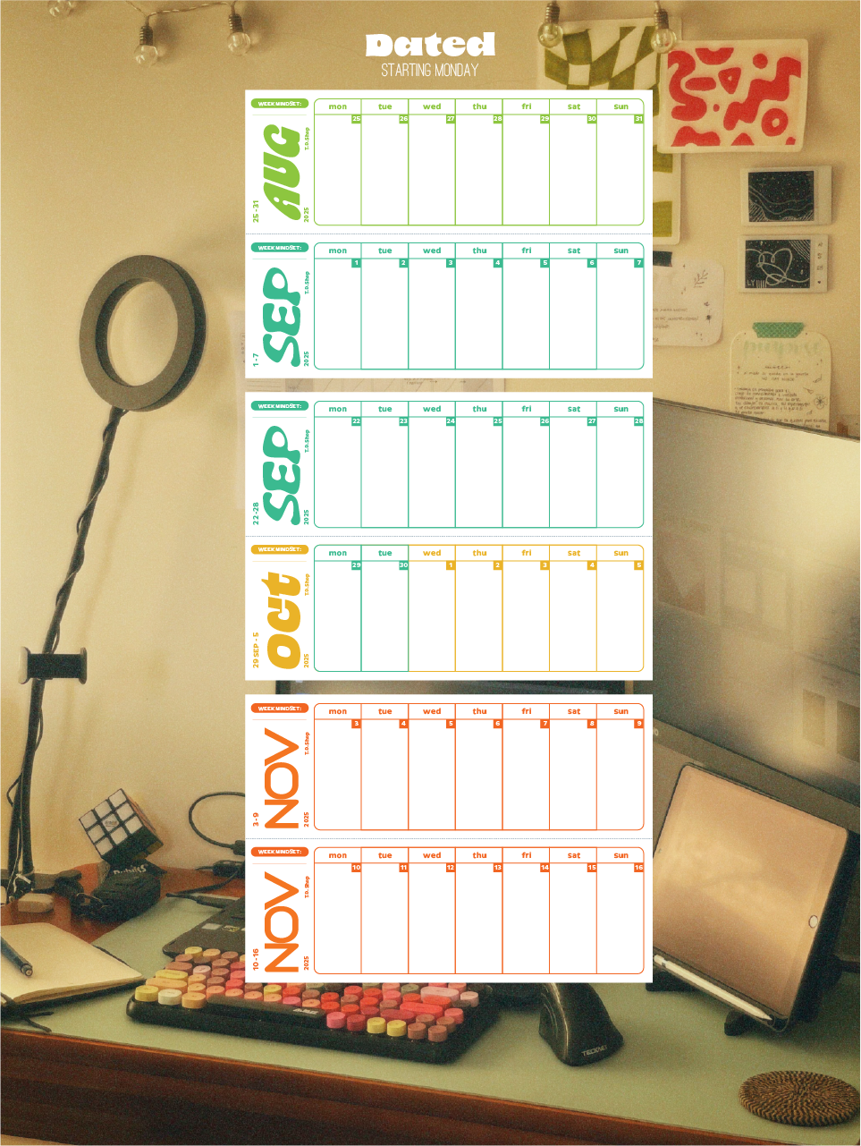 Funky 2025 Weekly Calendar (Dated&Undated)